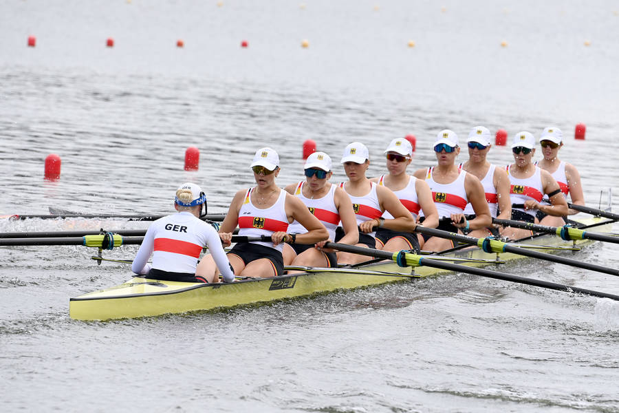Der deutsche U23 Frauenachter mit RCW Ruderin Julia Irmler auf Postion 4. Foto: meinruderbild.de